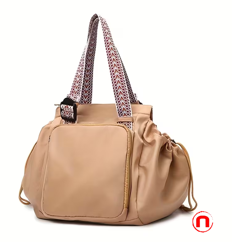 Gym bag with drawstring and multiple pockets