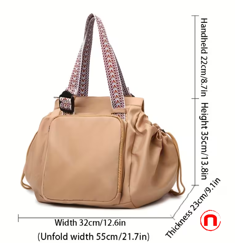 Gym bag with drawstring and multiple pockets