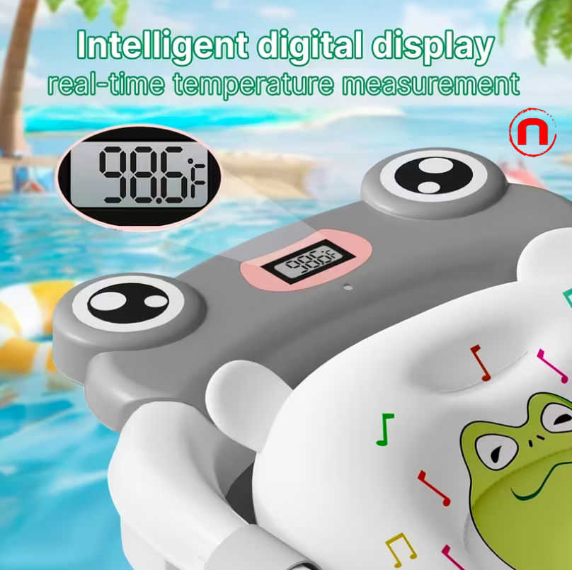 Improved foldable baby bathtub with liner and thermometer