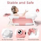 Improved foldable baby bathtub with liner and thermometer