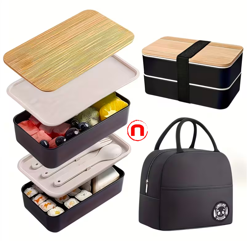 Double Layer Japanese Style Lunch Box with Thermal Bag