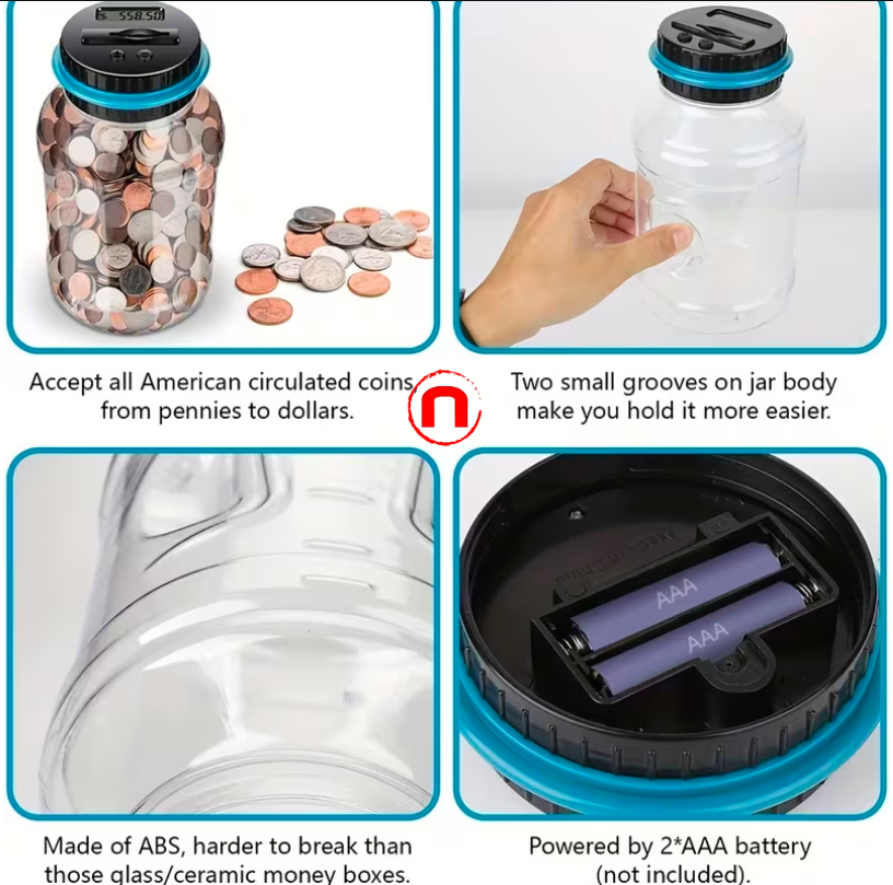 Piggy bank, coin counter