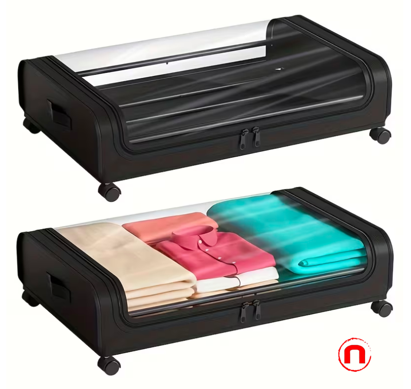2 metal under-bed storage organizers with wheels and lid