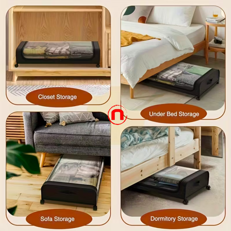 2 metal under-bed storage organizers with wheels and lid