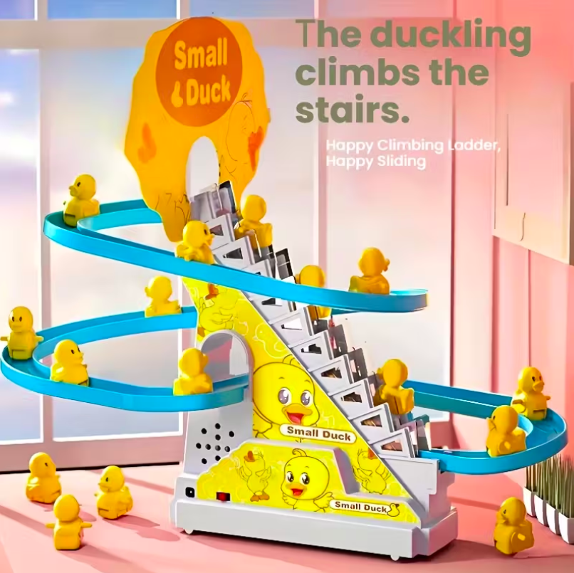 Electric yellow duck toy with slide