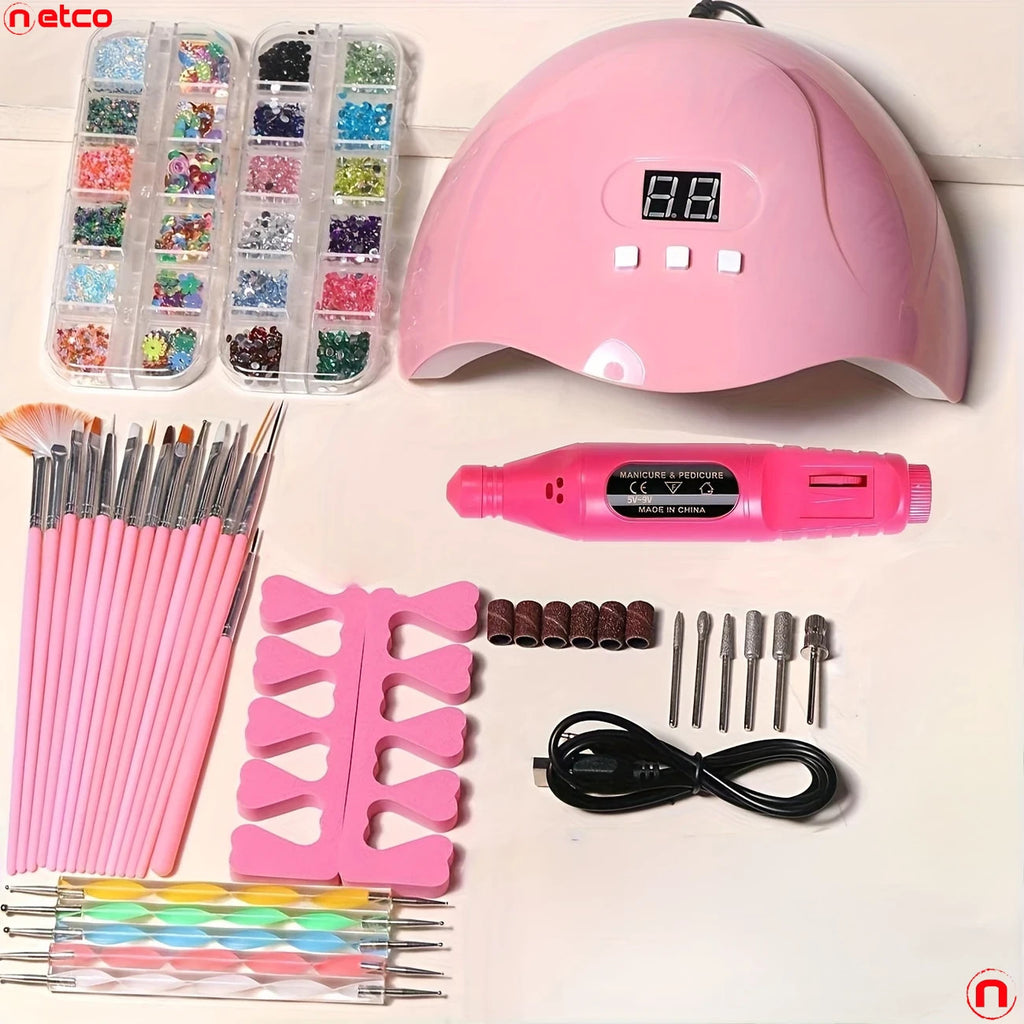 Kit Completo de Herramientas para Decoración de Uñas con Lámpara UV LED para Secado de Uñas