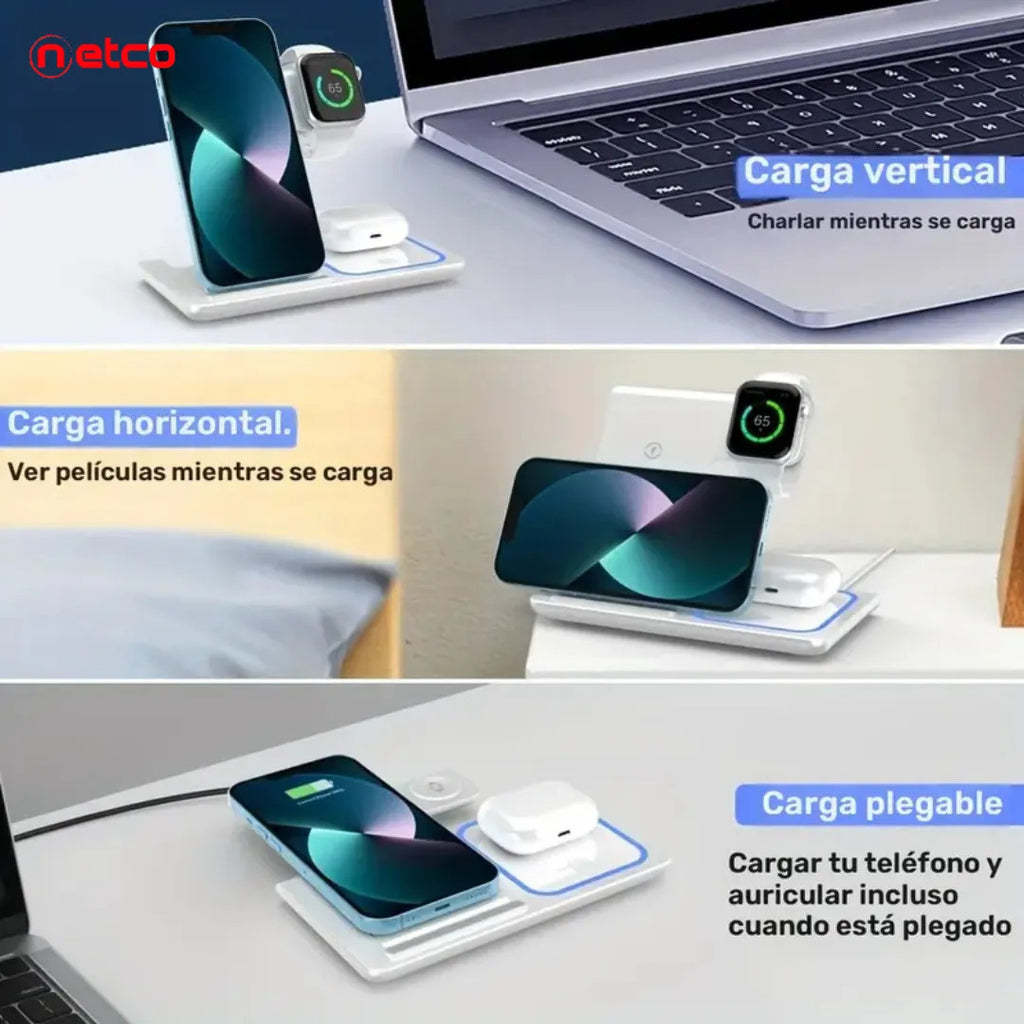 Estación de carga inalámbrica 3 en 1: Alimenta todo, en cualquier lugar