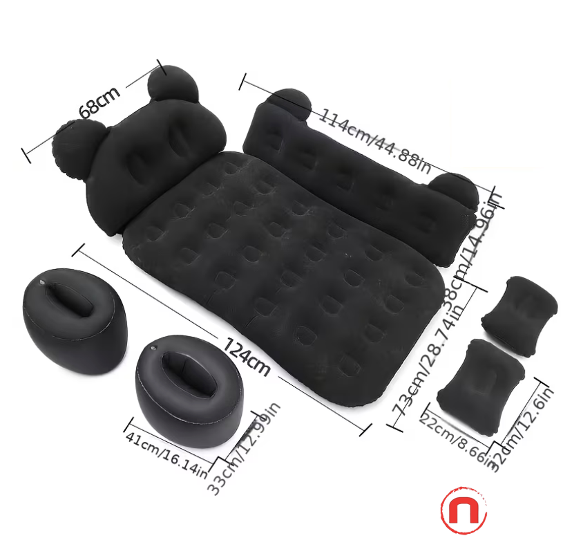 Cloud-Soft Bear-Shaped Inflatable Car Mattress – Beige