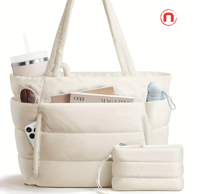 2-Piece Large Capacity Quilted Tote Bag Set for Women 👜✨🤍