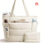 2-Piece Large Capacity Quilted Tote Bag Set for Women 👜✨🤍