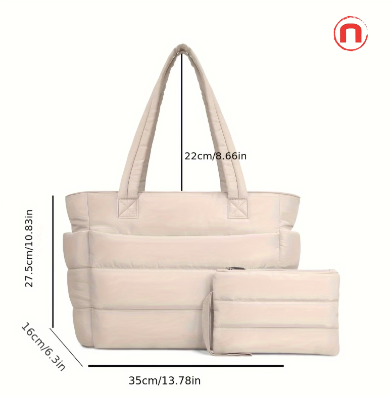 2-Piece Large Capacity Quilted Tote Bag Set for Women 👜✨🤍