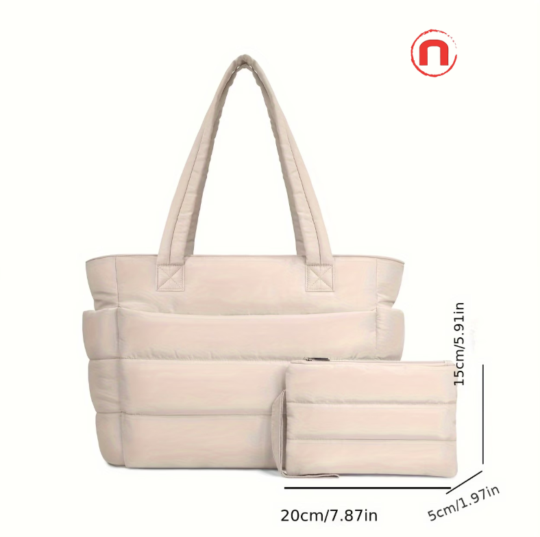 2-Piece Large Capacity Quilted Tote Bag Set for Women 👜✨🤍