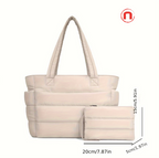 2-Piece Large Capacity Quilted Tote Bag Set for Women 👜✨🤍
