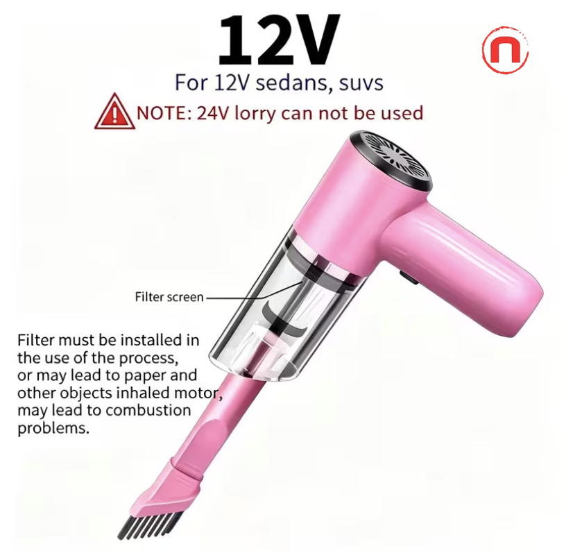 Portable 12V Handheld Car Vacuum Cleaner 🚗✨💗
