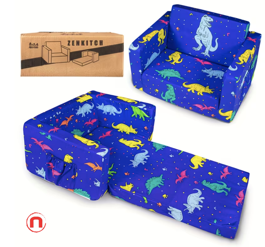2-in-1 Foldable Kids Sofa Bed 🦖💙🛋️