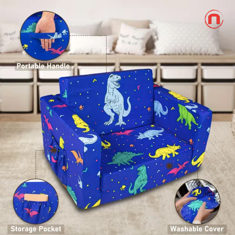 2-in-1 Foldable Kids Sofa Bed 🦖💙🛋️