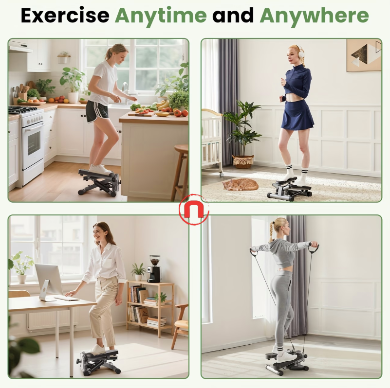 Mini Exercise Stepper with Resistance Bands 🏋️‍♀️🔥🖤