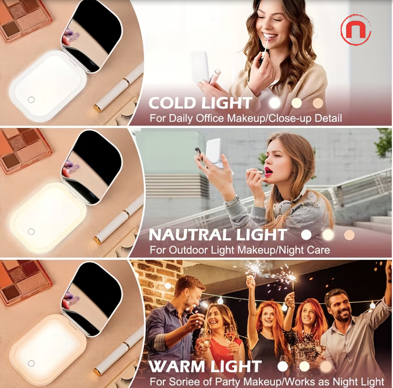 Portable LED Makeup Mirror with Magnification &amp; Rechargeable Battery ✨💄🪞