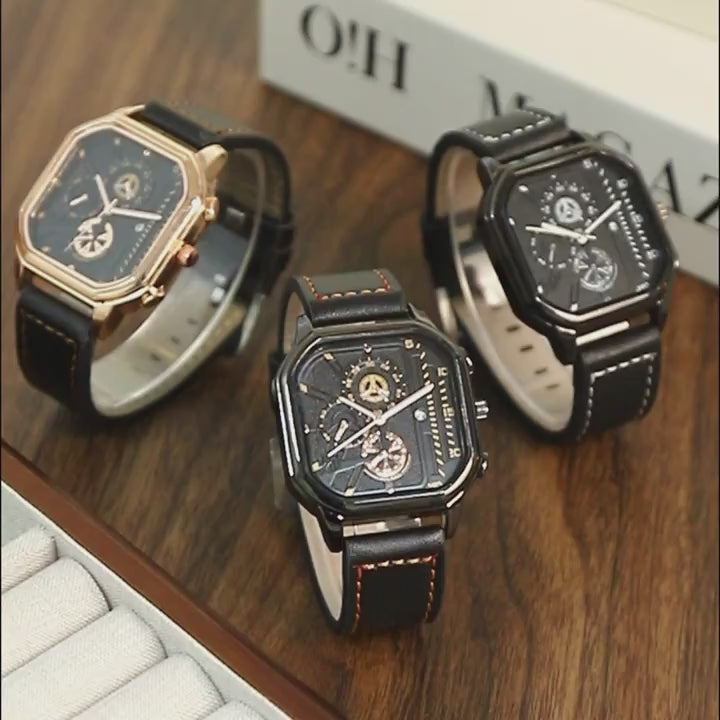 1 piece of vintage synthetic leather sports wristwatch.