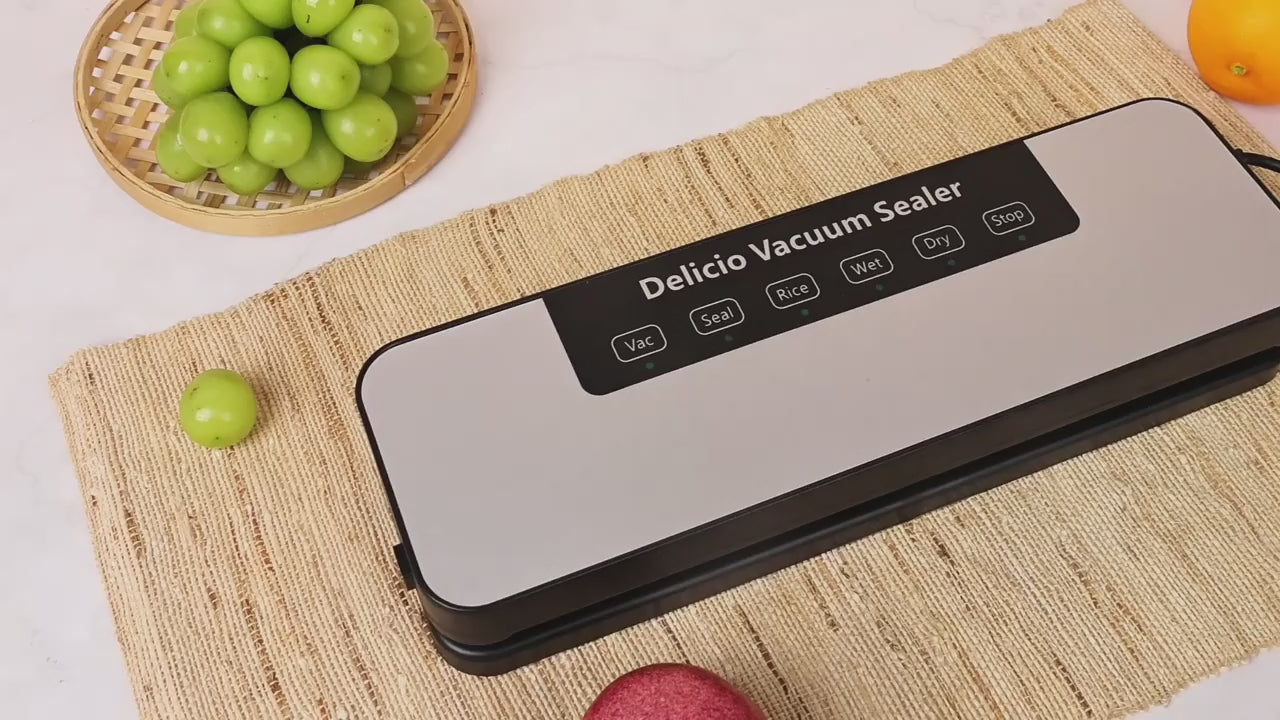 Sellador al vacío con 30 bolsas, conservador de alimentos compacto para almacenamiento en seco y húmedo