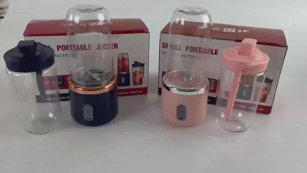 Portable double-cup fruit and vegetable juicer, made of food-grade ABS, with rechargeable battery