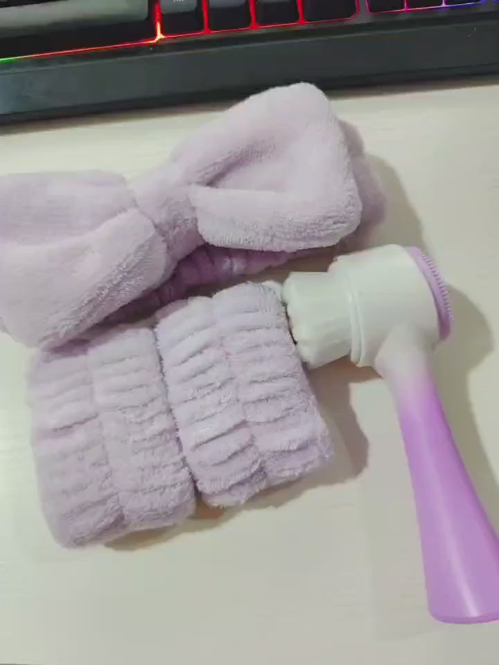 Double-Sided Manual Facial Brush Set and Headband