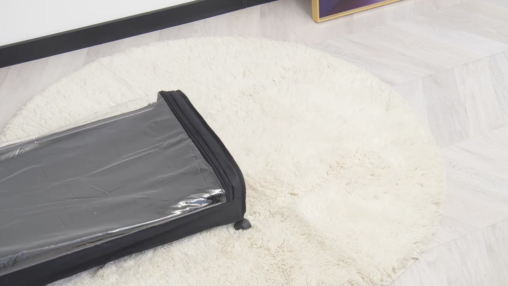 2 metal under-bed storage organizers with wheels and lid